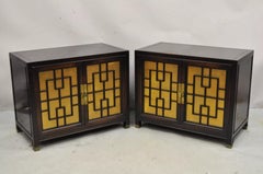 Vintage Chinoiserie James Mont Style 2 Door Nightstand Cabinets by Century Pair