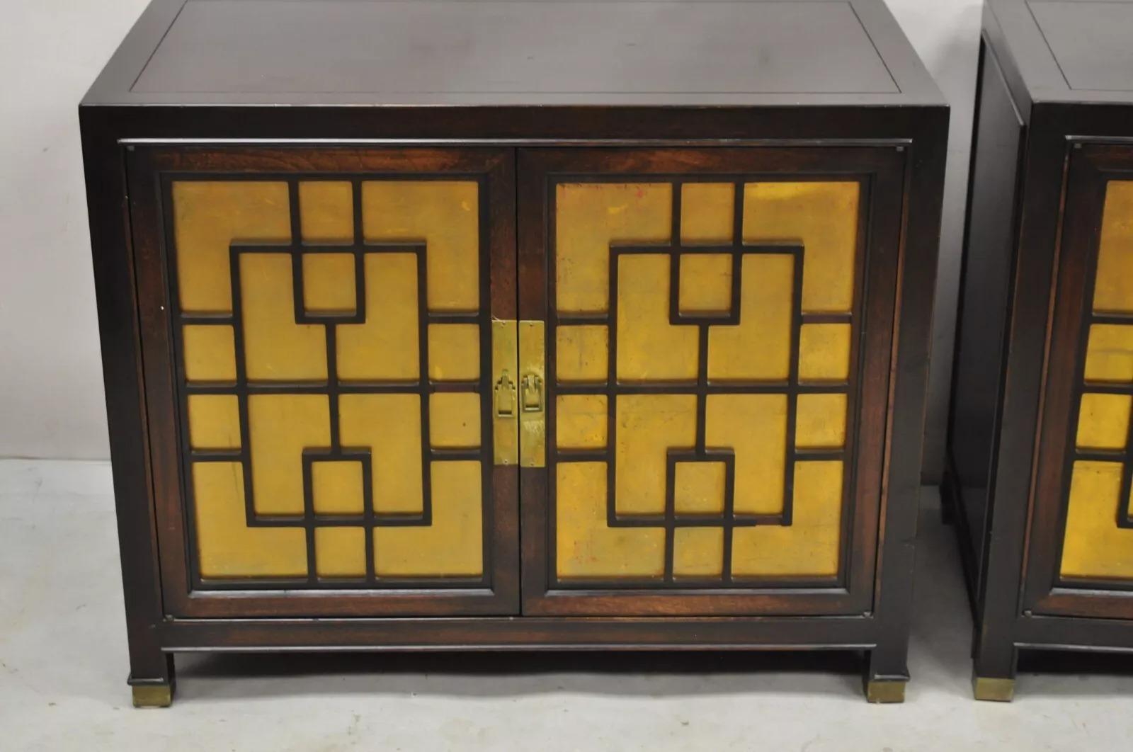 Unknown Vintage Chinoiserie James Mont Style 2 Door Nightstand Cabinets by Century Pair For Sale