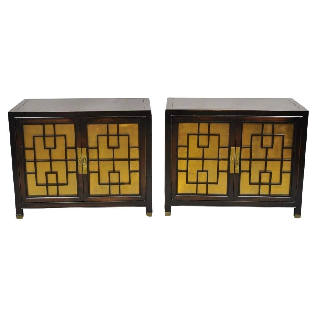 Vintage Chinoiserie James Mont Style 2 Door Nightstand Cabinets by Century Pair