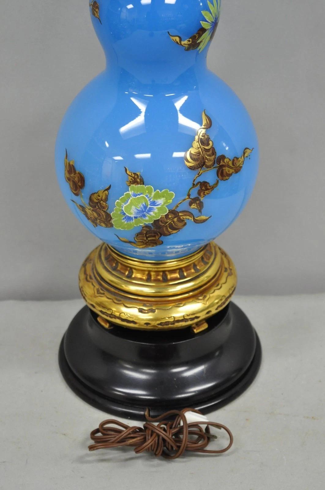 Vintage Chinoiserie James Mont Style Blue Glass Gold Gilt Tall Table Lamp For Sale 5