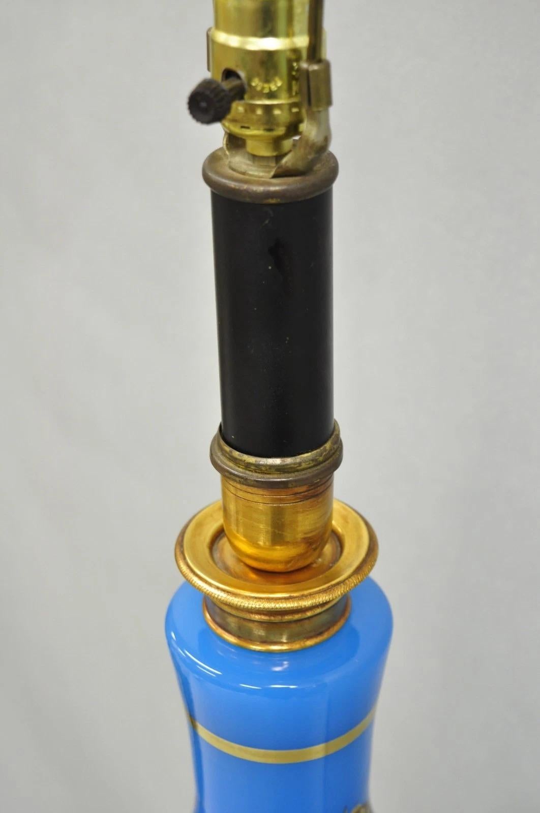 Vintage Chinoiserie James Mont Style Blue Glass Gold Gilt Tall Table Lamp For Sale 6