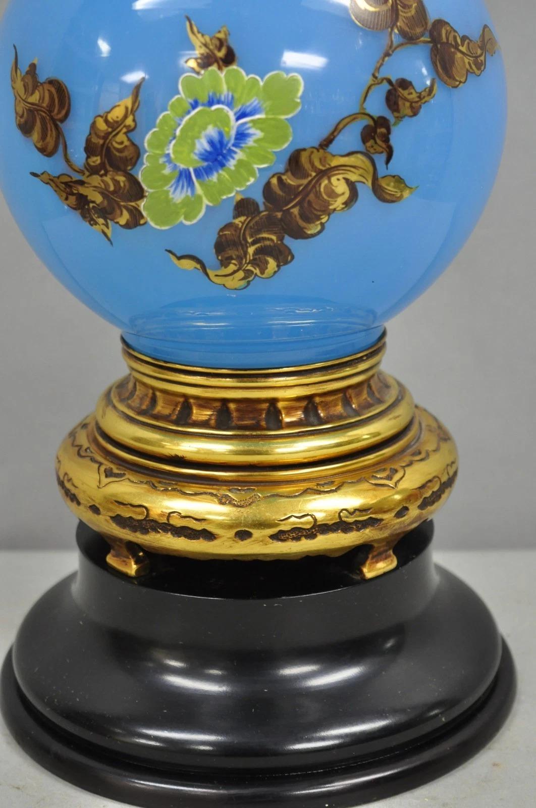 20th Century Vintage Chinoiserie James Mont Style Blue Glass Gold Gilt Tall Table Lamp For Sale