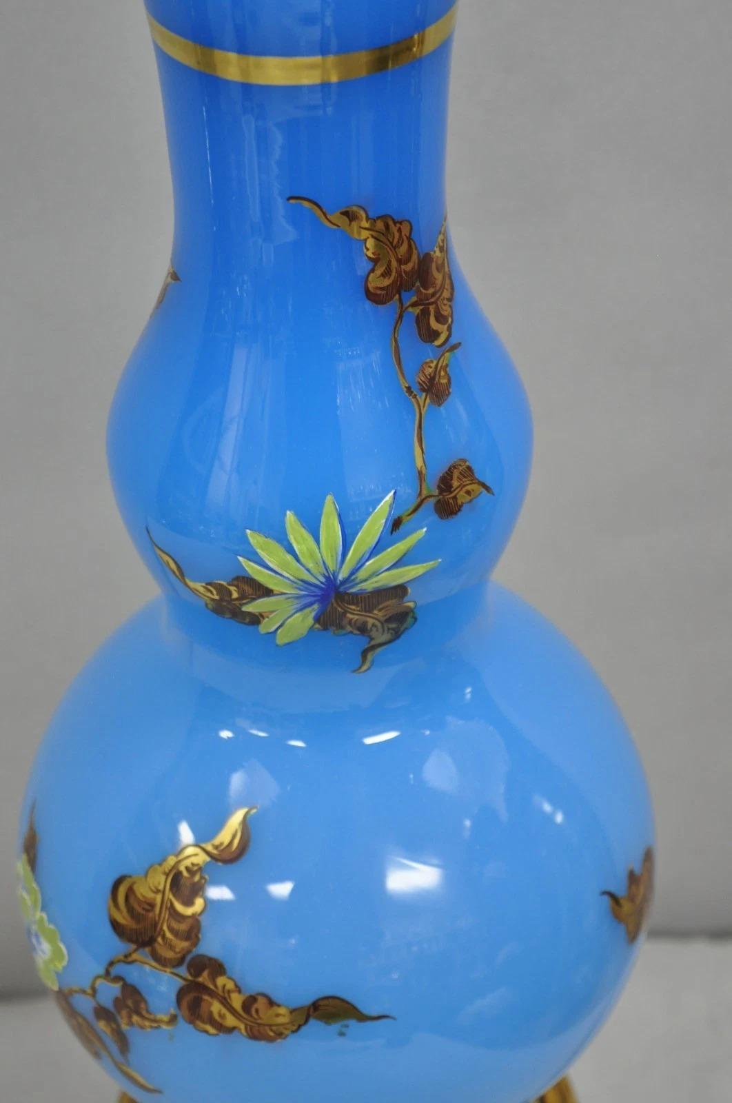 Vintage Chinoiserie James Mont Style Blue Glass Gold Gilt Tall Table Lamp For Sale 3