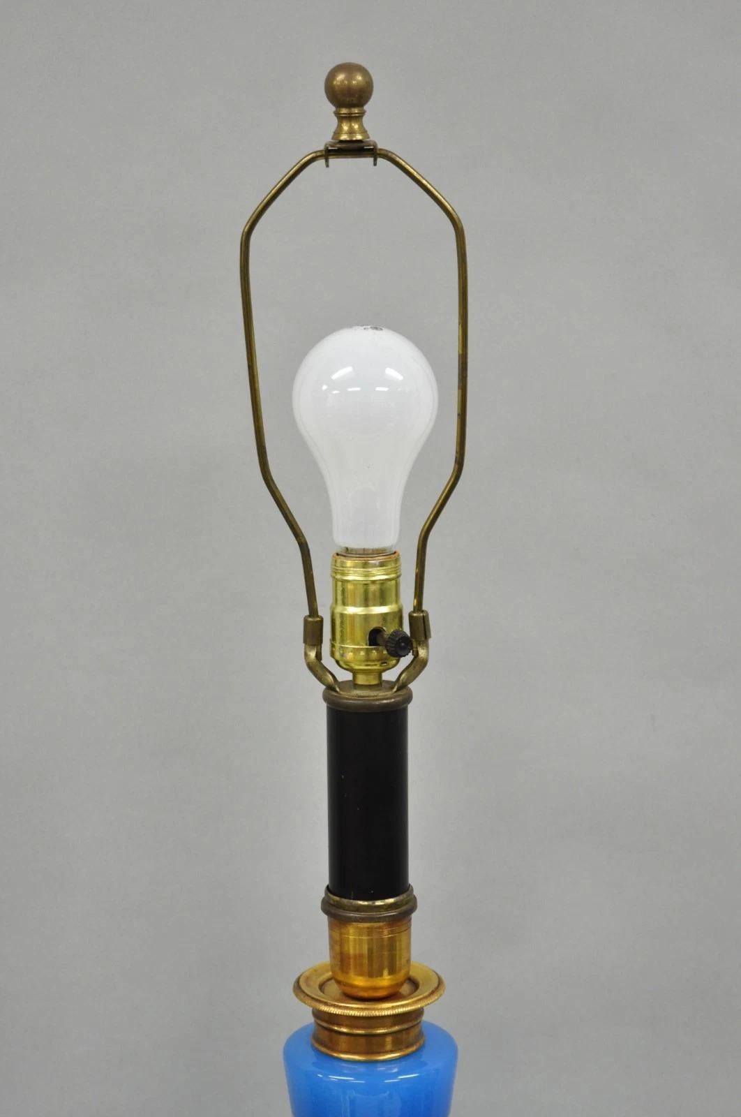 Vintage Chinoiserie James Mont Style Blue Glass Gold Gilt Tall Table Lamp For Sale 4