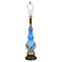 Vintage Chinoiserie James Mont Style Blue Glass Gold Gilt Tall Table Lamp
