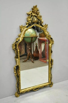 Vintage Chinoiserie Japanned Rococo Italian Gold Gilt Carved Wood Wall Mirror