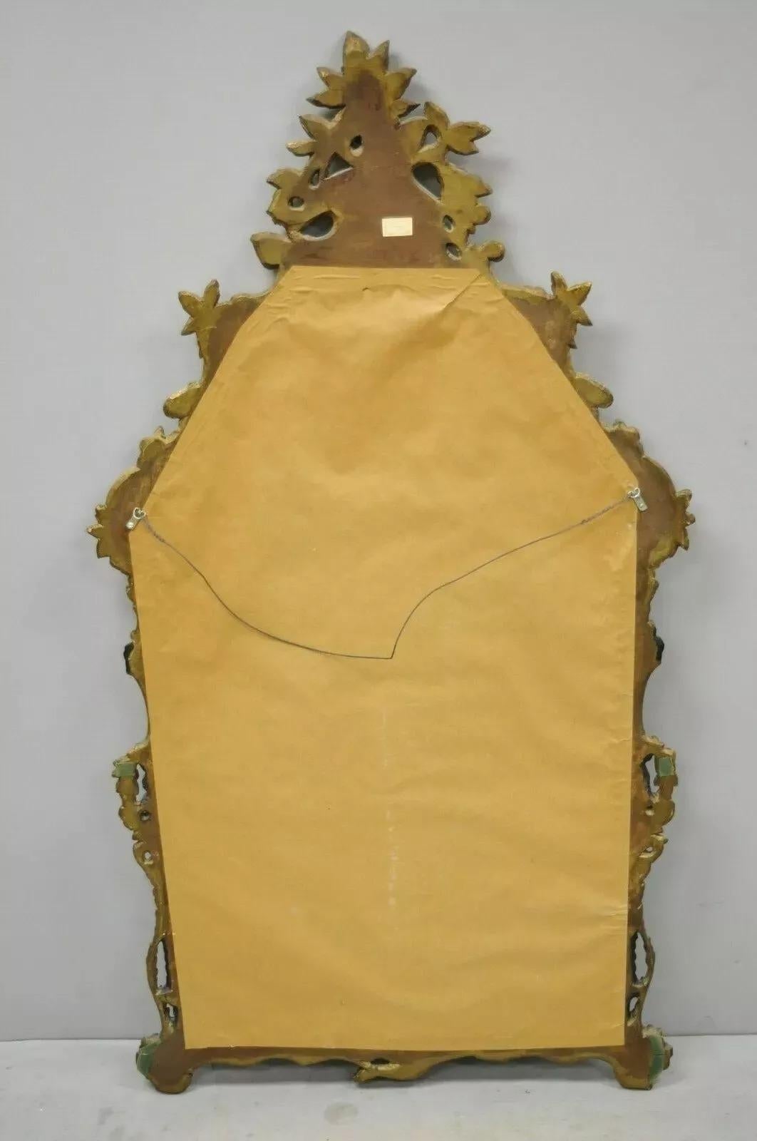 Vintage Chinoiserie Japanned Rococo Italian Gold Gilt Carved Wood Wall Mirror For Sale 4