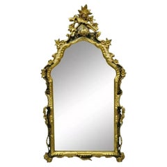 Vintage Chinoiserie Japanned Rococo Italian Gold Gilt Carved Wood Wall Mirror