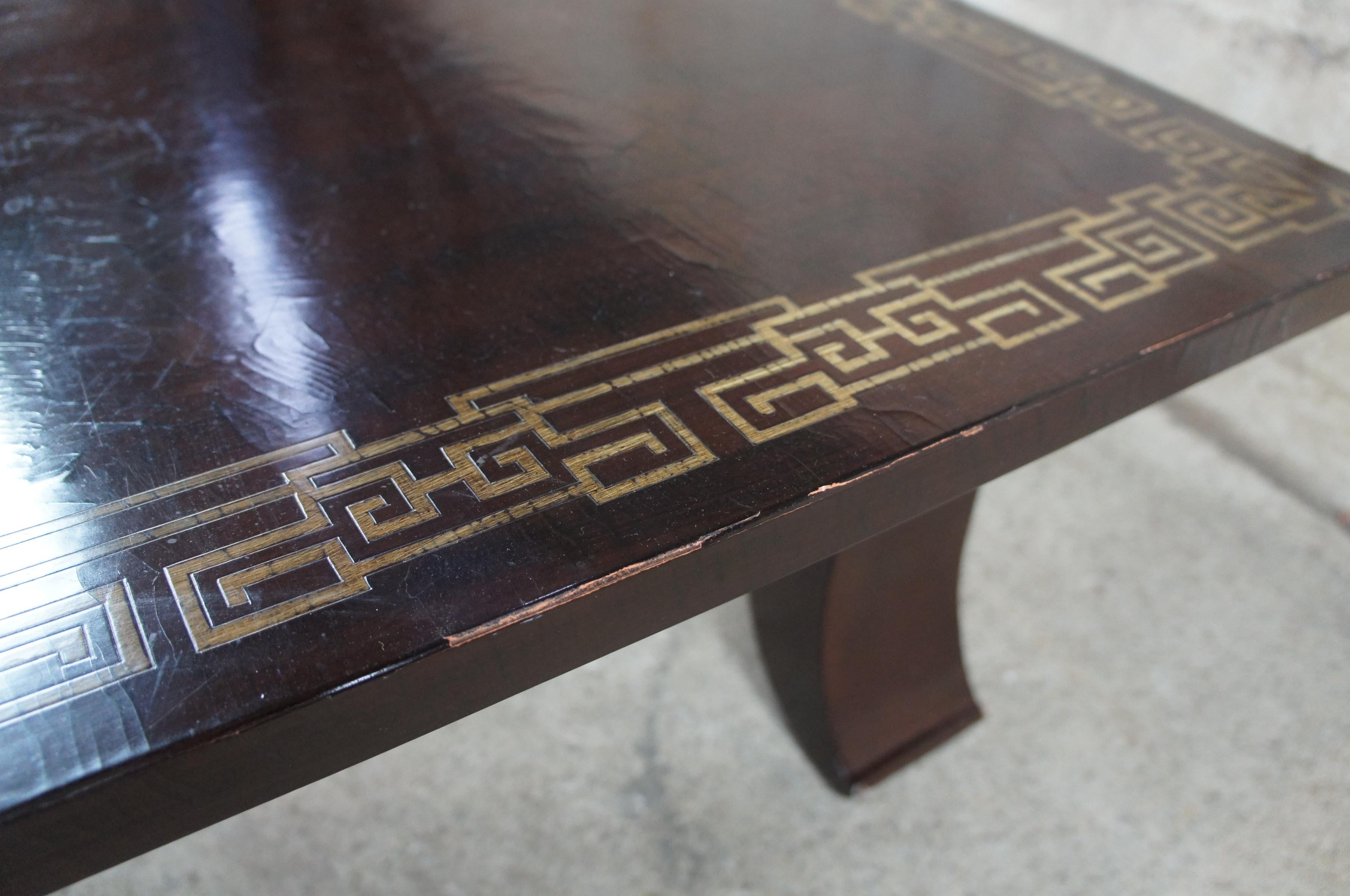 Vintage Chinoiserie Lacquered Rectangular Coffee Cocktail Table Greek Key Inlay For Sale 7