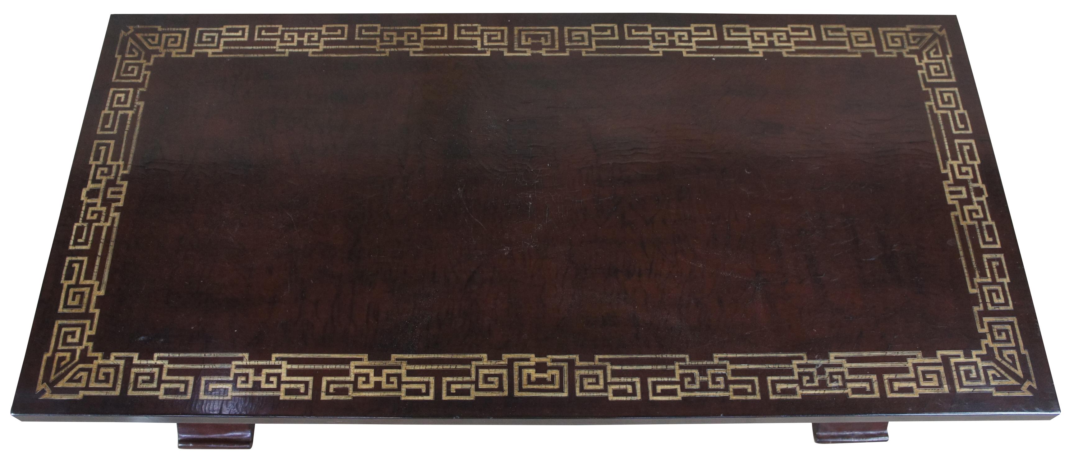 Vintage Chinoiserie Lacquered Rectangular Coffee Cocktail Table Greek Key Inlay In Good Condition For Sale In Dayton, OH