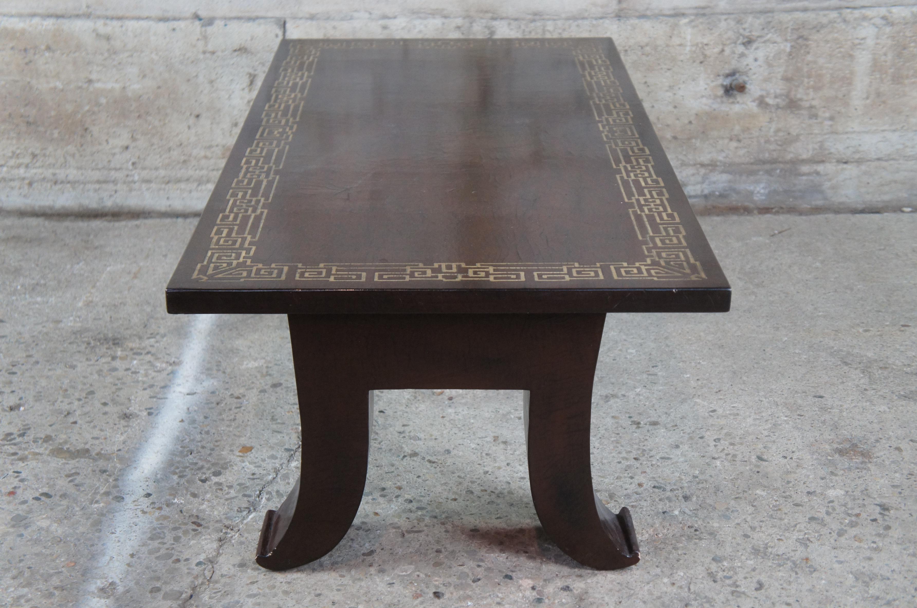 Vintage Chinoiserie Lacquered Rectangular Coffee Cocktail Table Greek Key Inlay For Sale 1