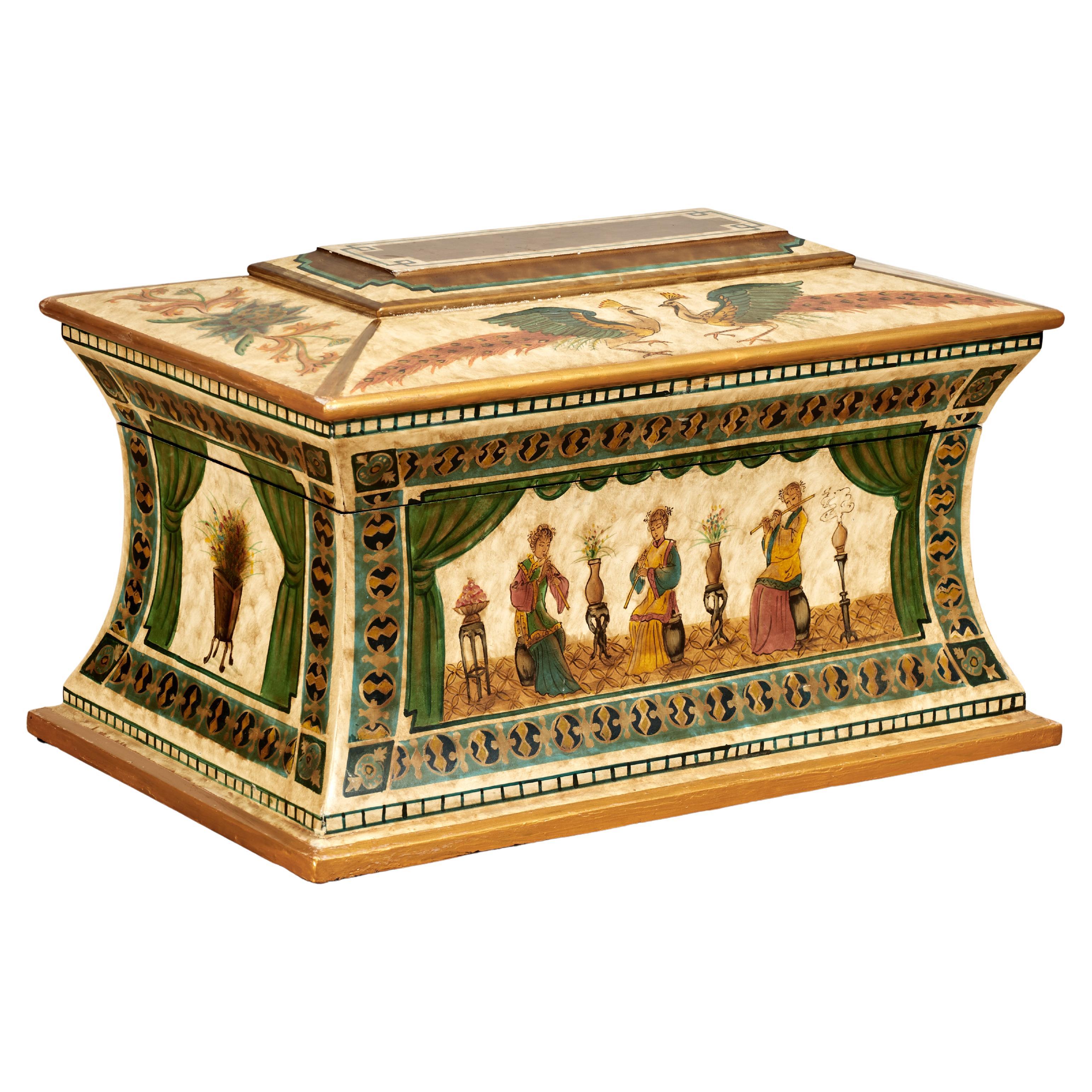 Vintage Chinoiserie Large Painted Box or Casket