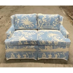 Vintage Chinoiserie Loveseat With Custom Lavender Quadrille “China Seas” Print