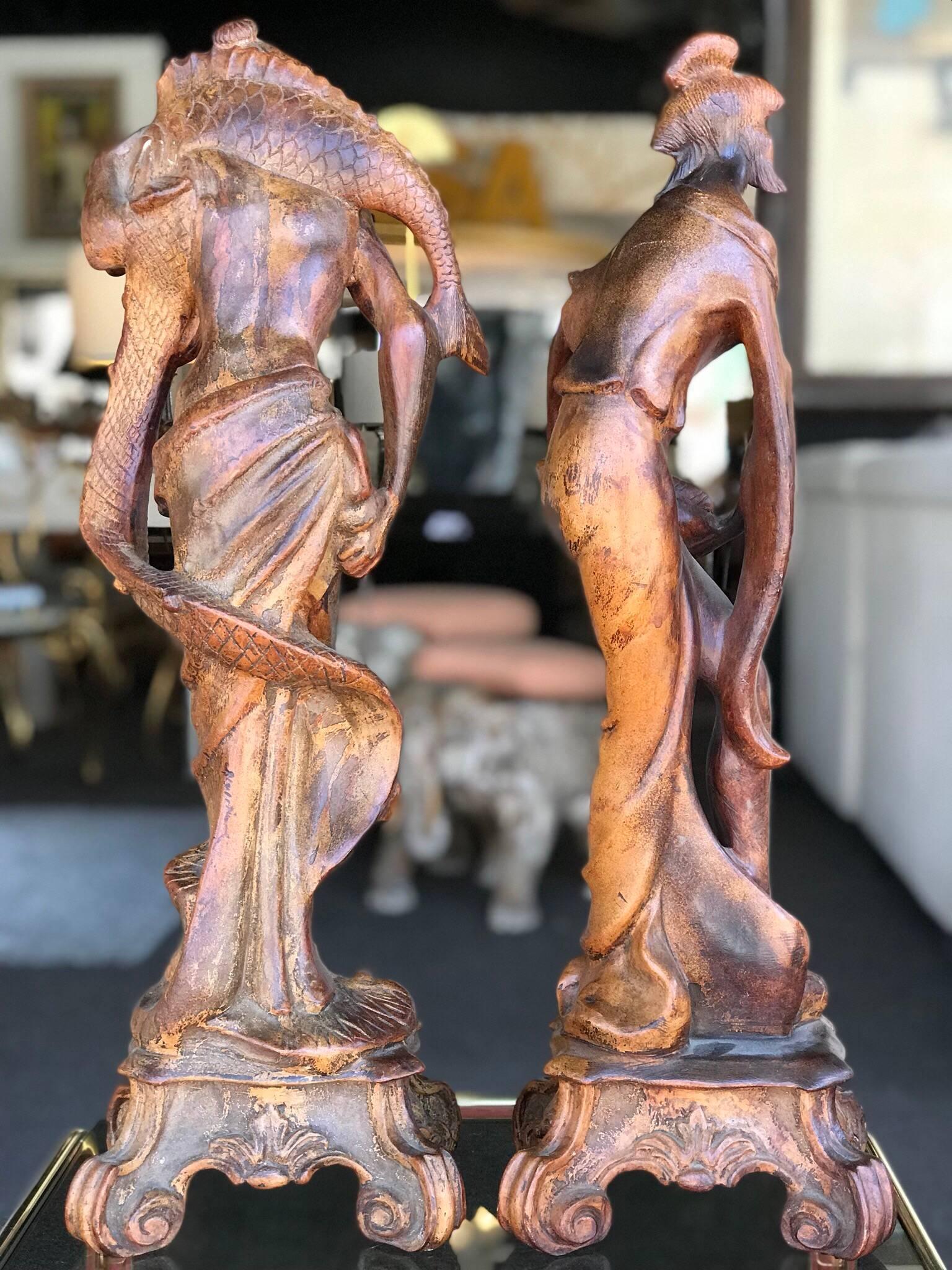 Italian Vintage Chinoiserie Male and Female Statuary from Palm Springs Celebrity Estate