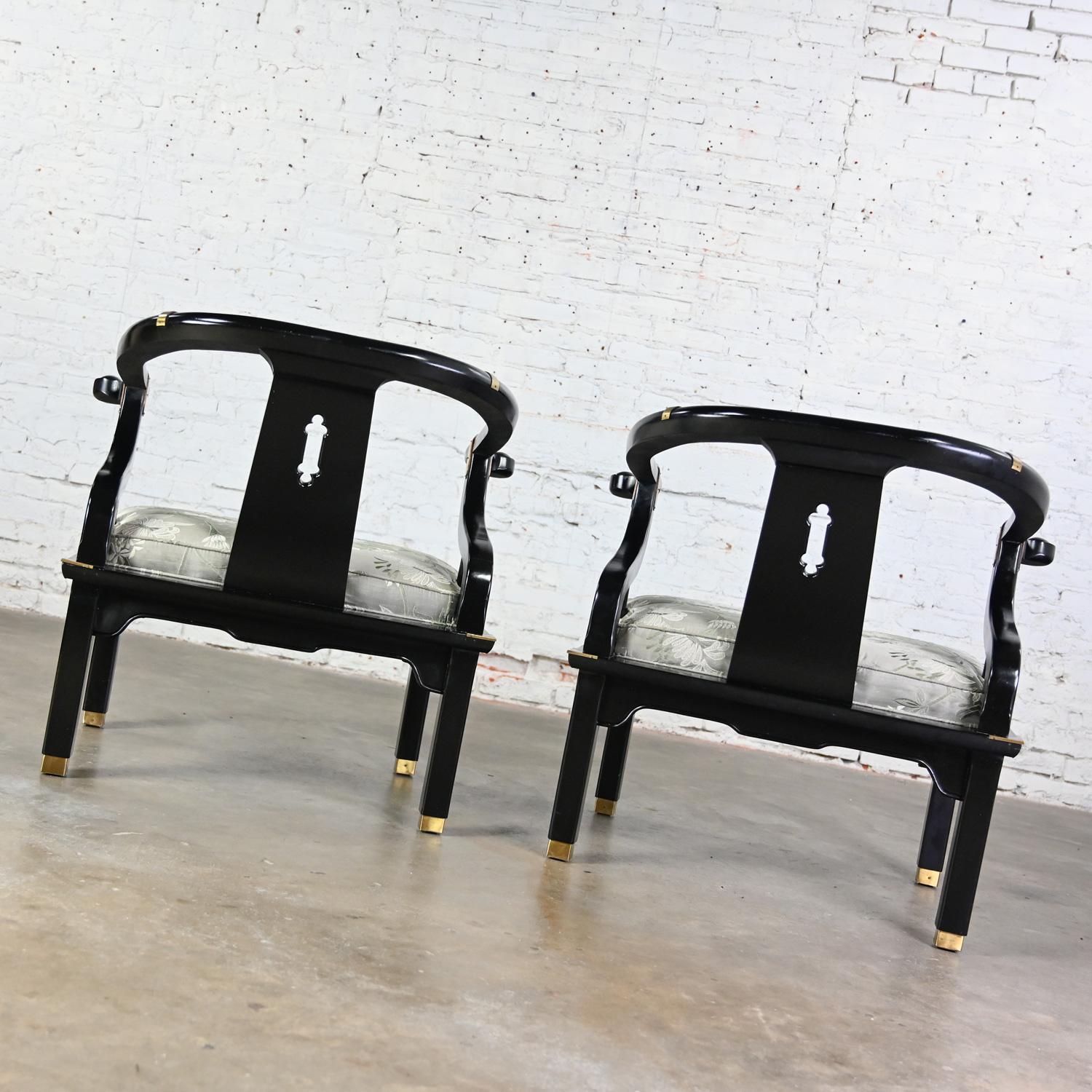 Vintage Chinoiserie Ming Style Yoke Back Chairs Black Lacquered Style James Mont For Sale 4