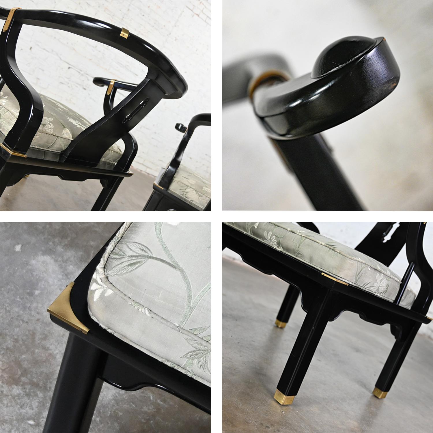 Vintage Chinoiserie Ming Style Yoke Back Chairs Black Lacquered Style James Mont For Sale 8