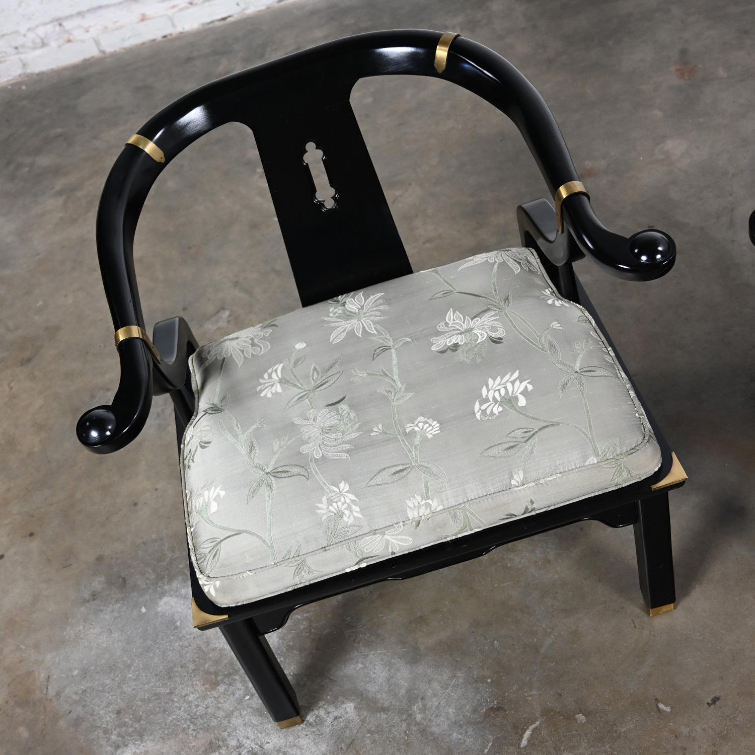 Vintage Chinoiserie Ming Style Yoke Back Chairs Black Lacquered Style James Mont For Sale 1