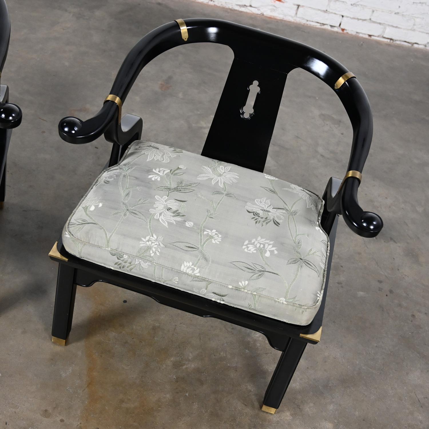 Vintage Chinoiserie Ming Style Yoke Back Chairs Black Lacquered Style James Mont For Sale 1