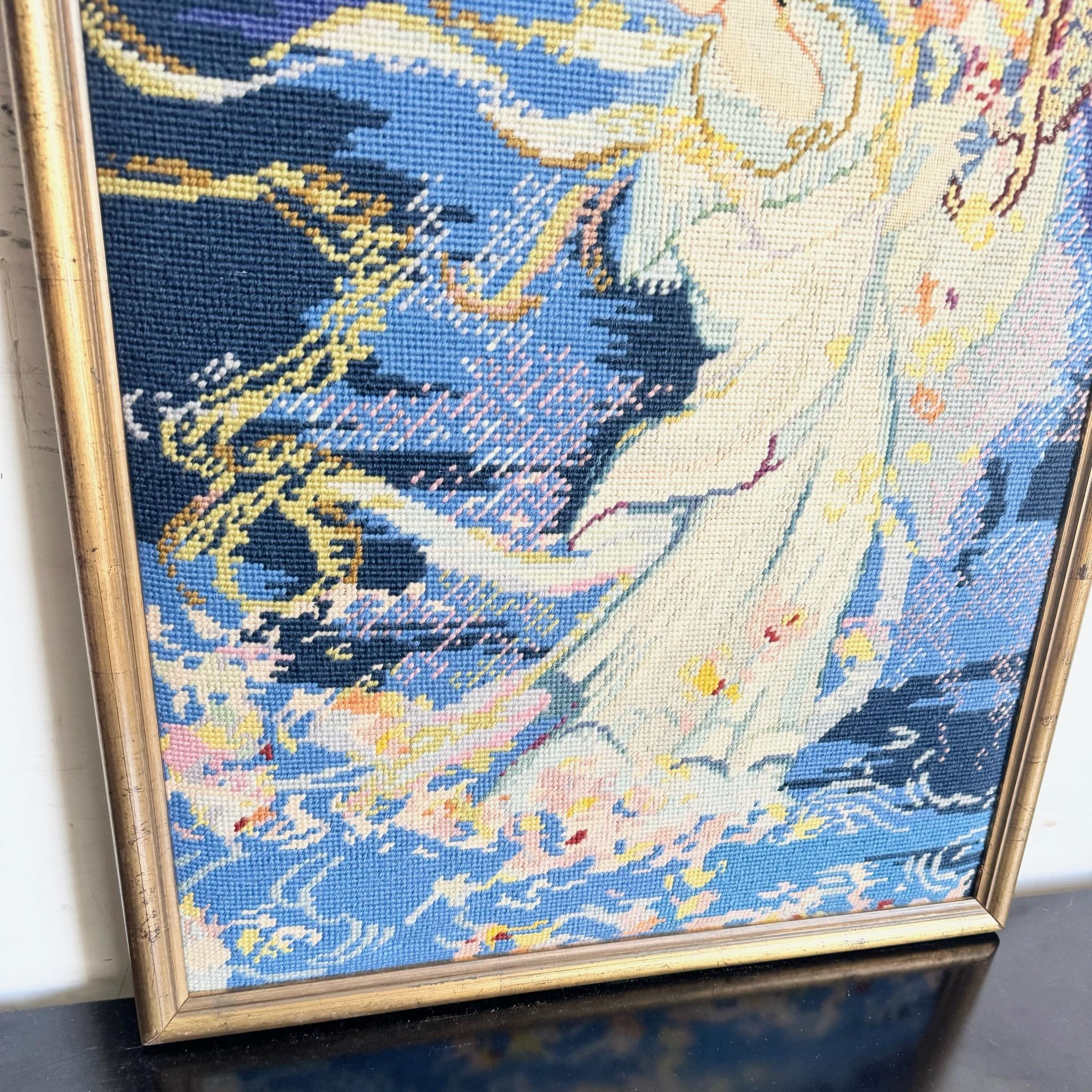 Vintage Chinoiserie Needlepoint der tanzenden Frau (20. Jahrhundert) im Angebot