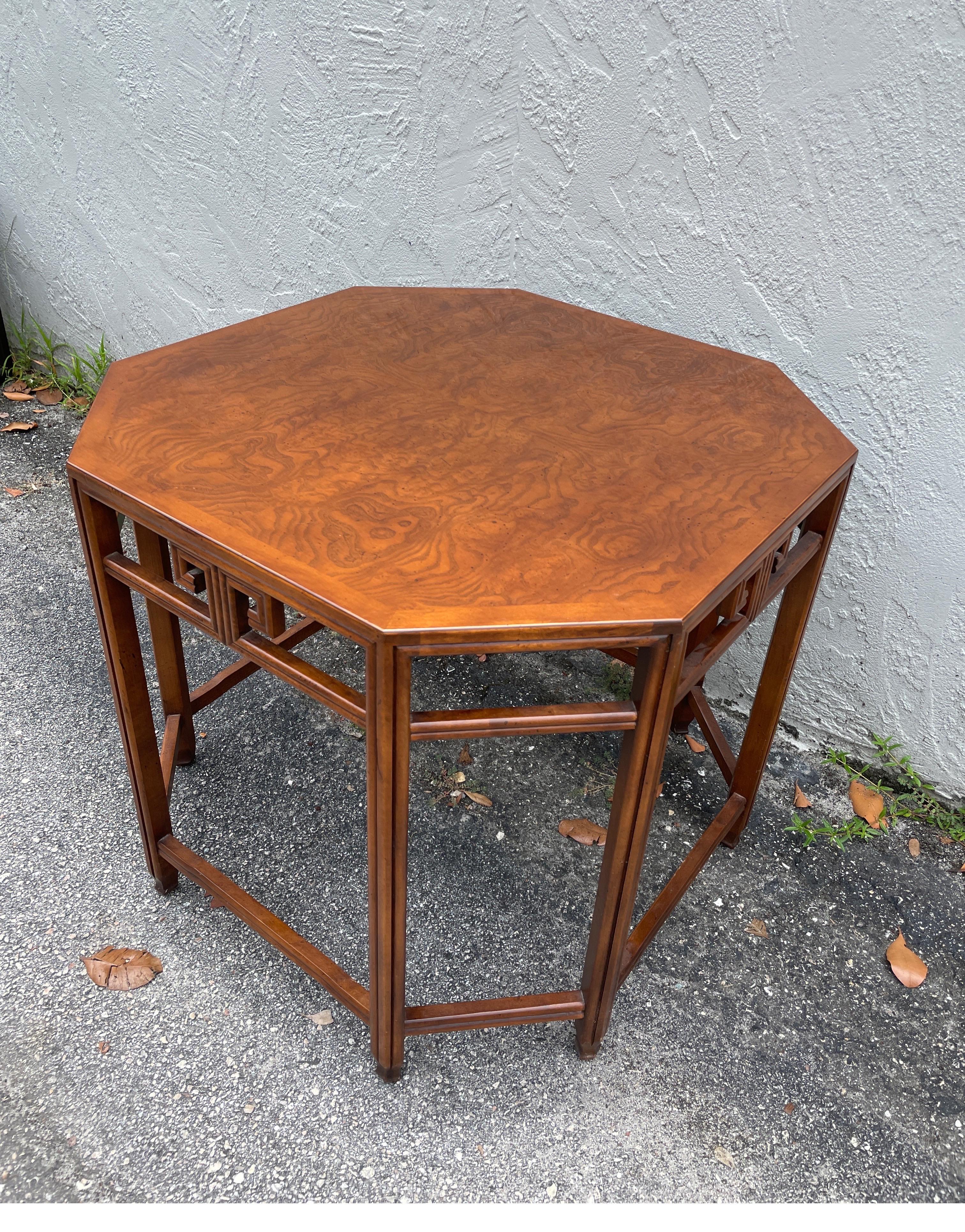 American Vintage Chinoiserie Octagon Burlwood Table by Michael Taylor for Baker For Sale