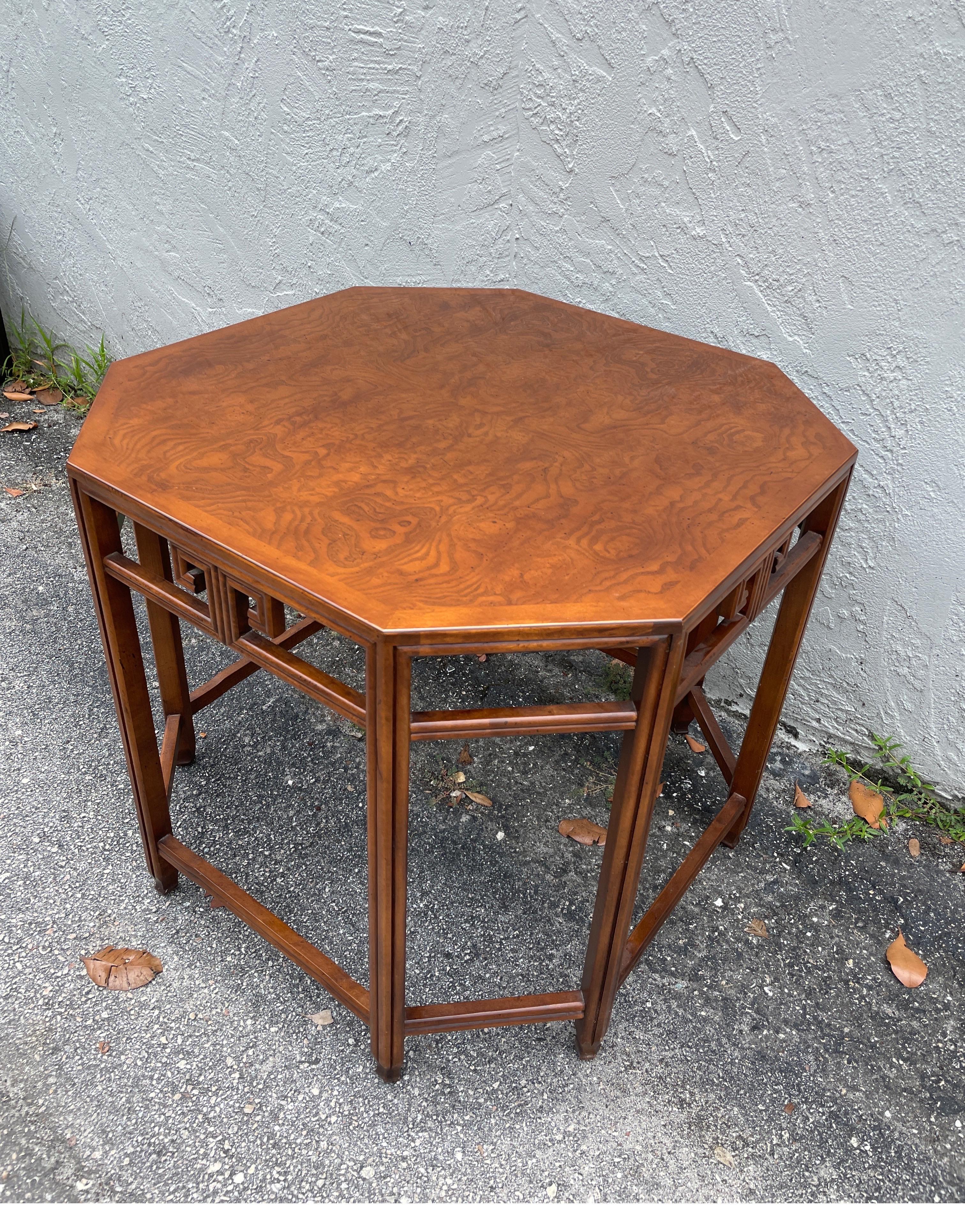 American Vintage Chinoiserie Octagon Burlwood Table by Michael Taylor for Baker