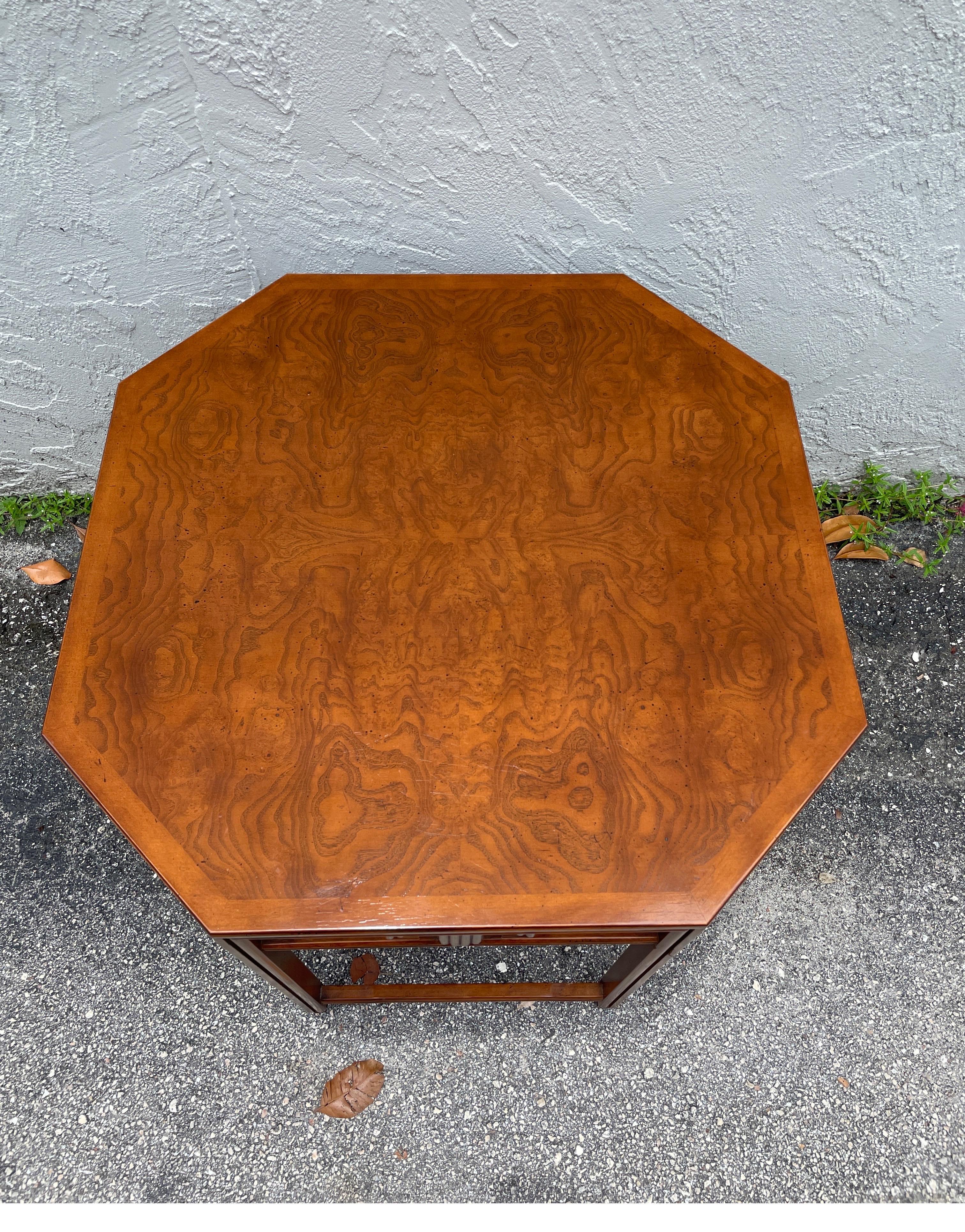 Vintage Chinoiserie Octagon Burlwood Table by Michael Taylor for Baker In Good Condition For Sale In West Palm Beach, FL