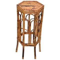 Vintage Chinoiserie Octagonal Shaped Rattan and Bamboo Plant Stand, Side Table