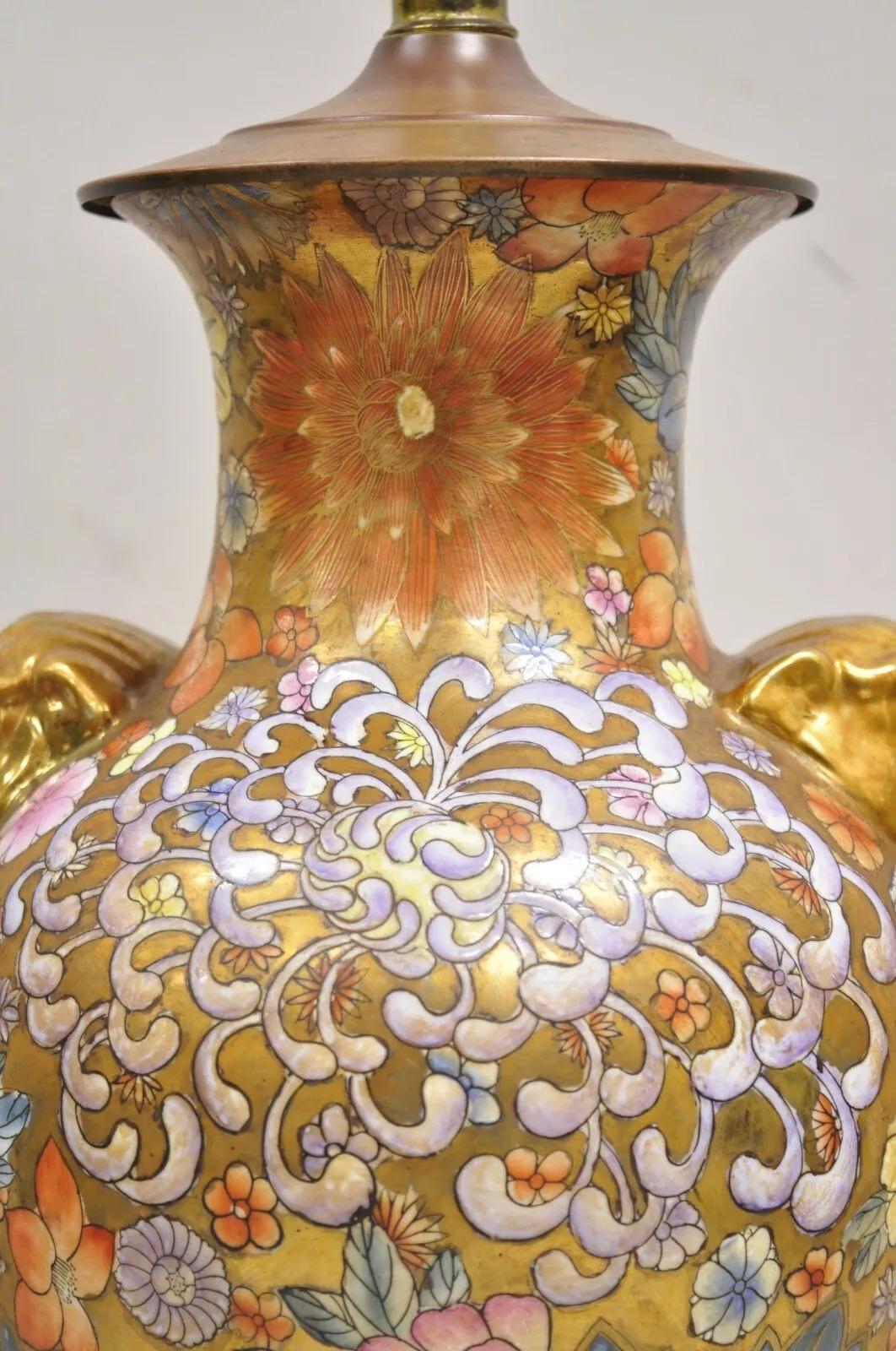 Lámpara de sobremesa Vintage Chinoiserie Perro Foo de porcelana naranja siglo XX en venta