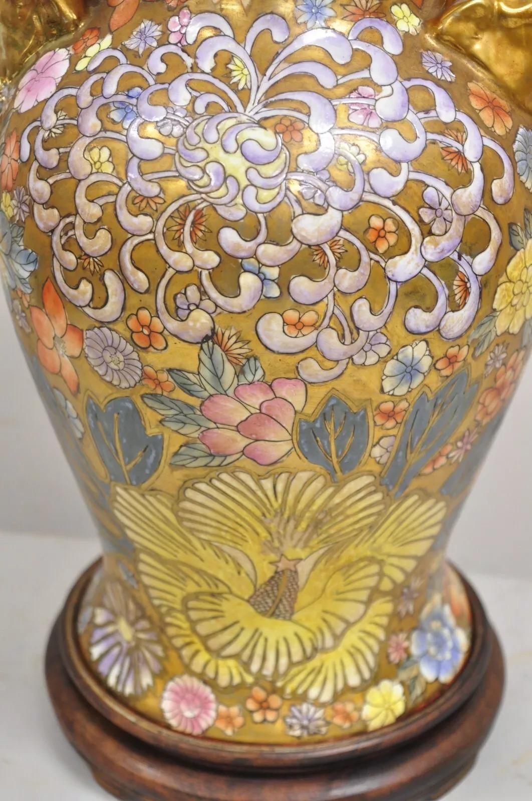 Lámpara de sobremesa Vintage Chinoiserie Perro Foo de porcelana naranja en venta 1