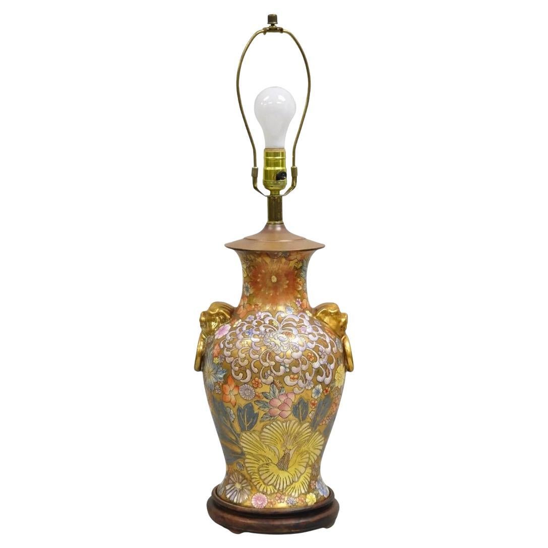 Vintage Chinoiserie Orange Porcelain Ceramic Foo Dog Table Lamp