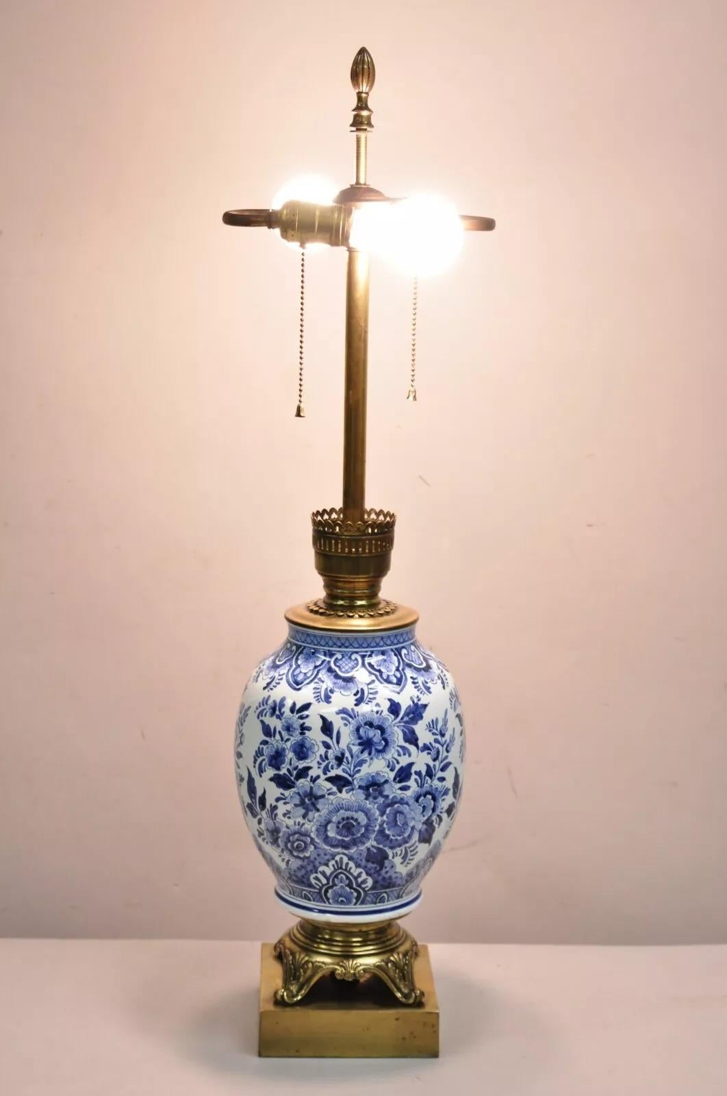 Vintage Chinoiserie Oriental Blue & White Brass & Porcelain 