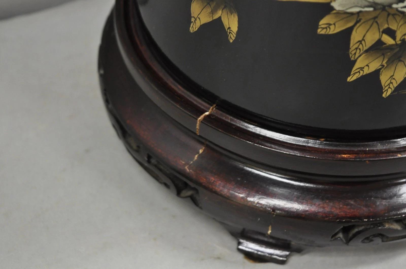 Vintage Chinoiserie Oriental Chinese Black Porcelain Large Ginger Jar Table Lamp For Sale 3