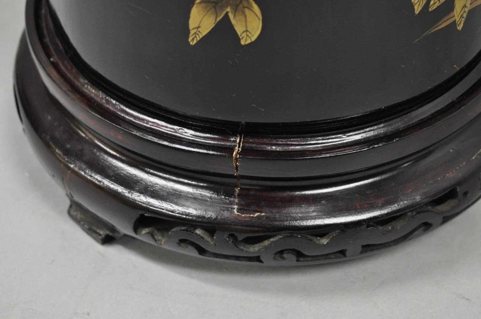 Vintage Chinoiserie Oriental Chinese Black Porcelain Large Ginger Jar Table Lamp For Sale 4