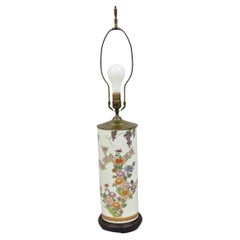 Lámpara de mesa cilíndrica de porcelana china oriental con pintura floral Vintage Chinoiserie