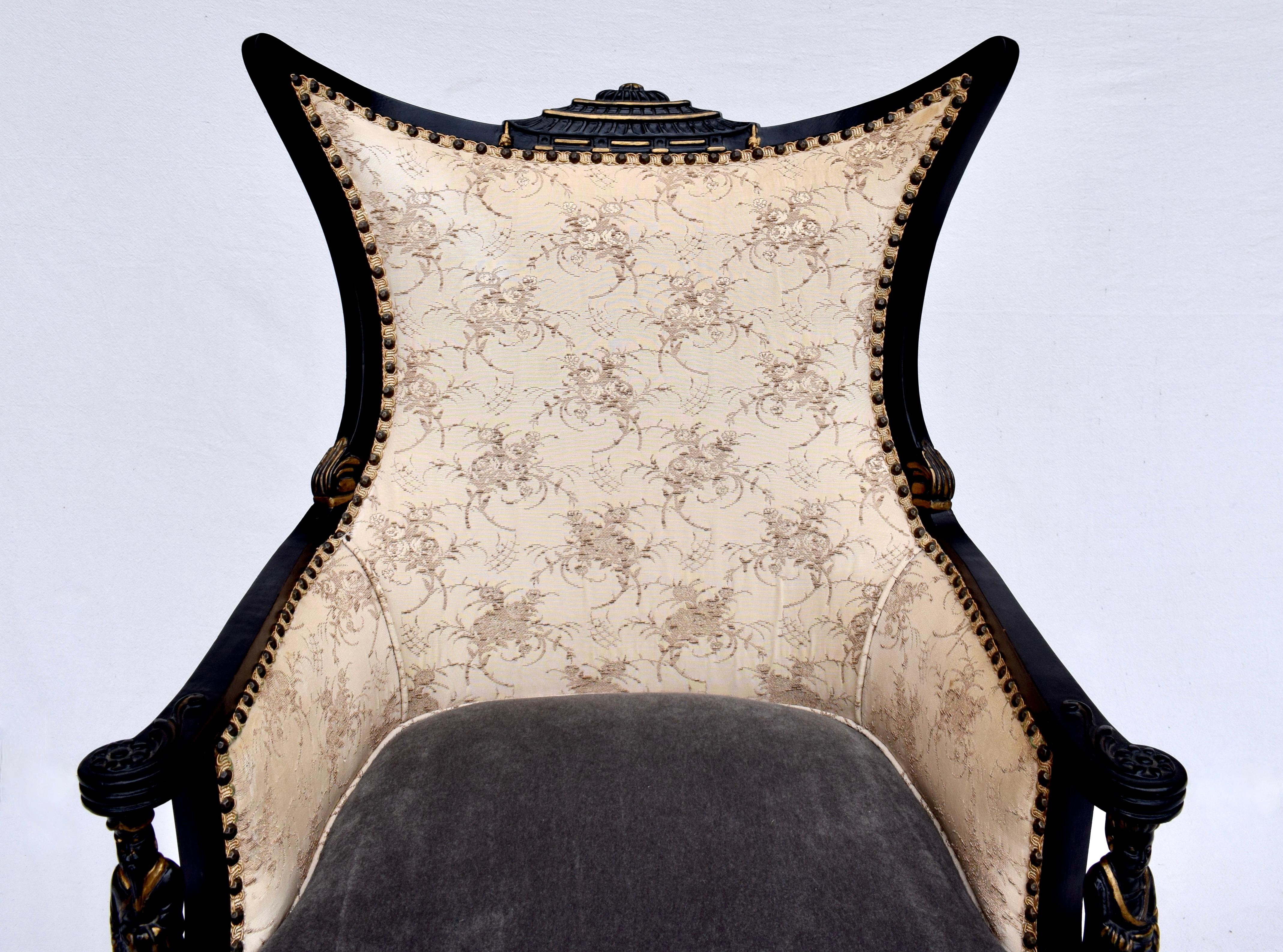 Vintage Chinoiserie Pagoda Arm Chairs For Sale 3