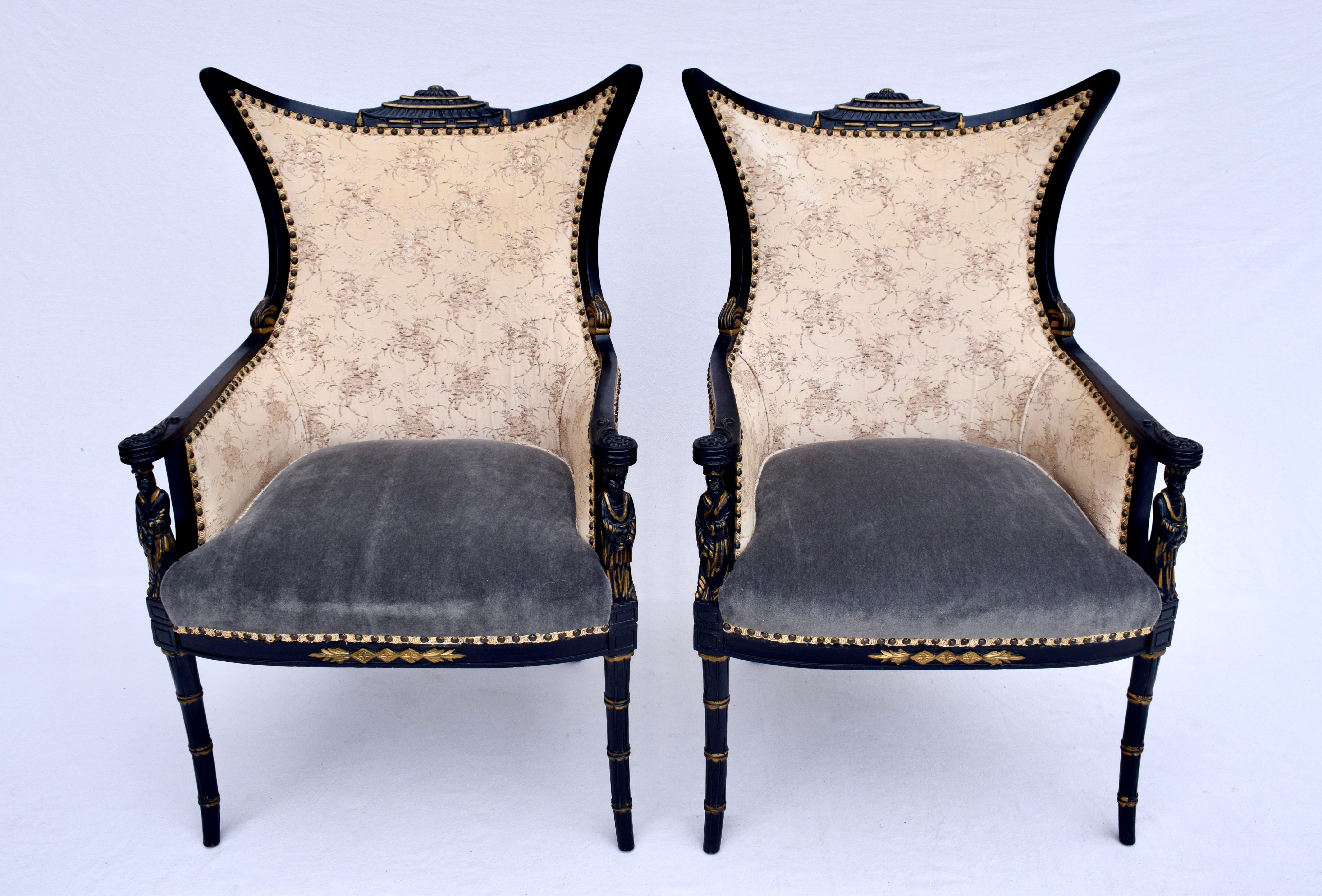 Hollywood Regency Vintage Chinoiserie Pagoda Arm Chairs For Sale