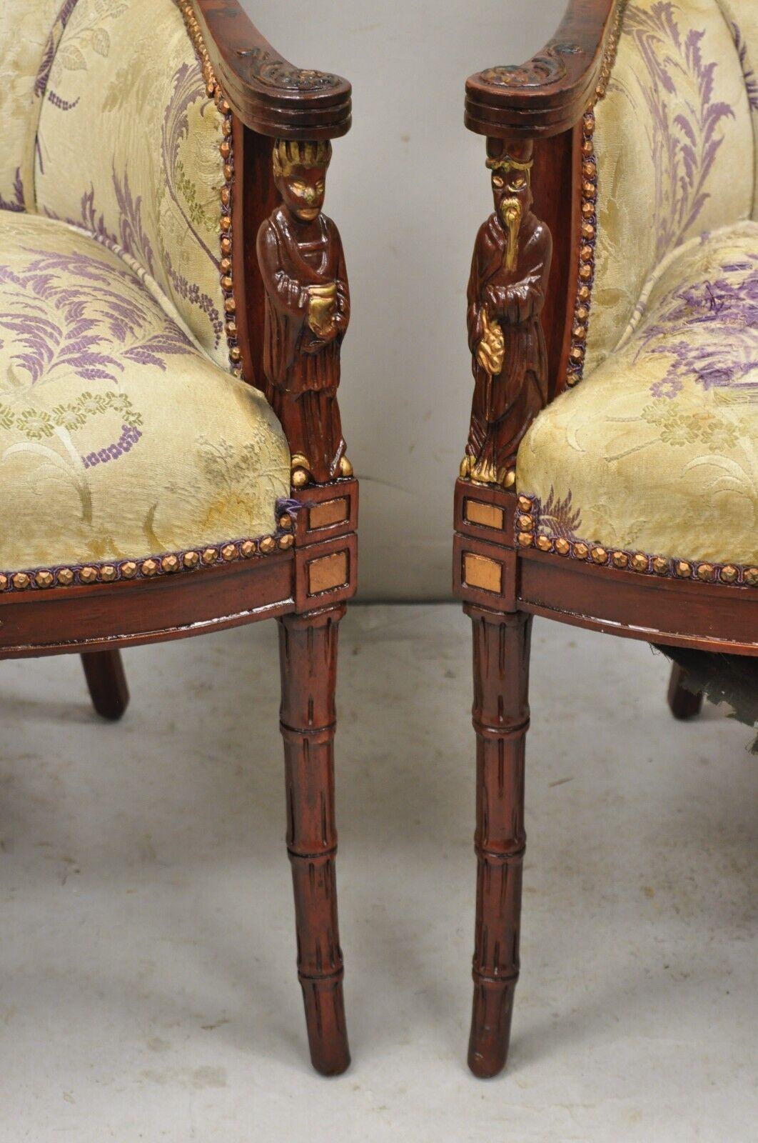 Chaises longues de salon de salon de cheminée en acajou sculpté, de style Chinoiserie Pagode Figurale en vente 5