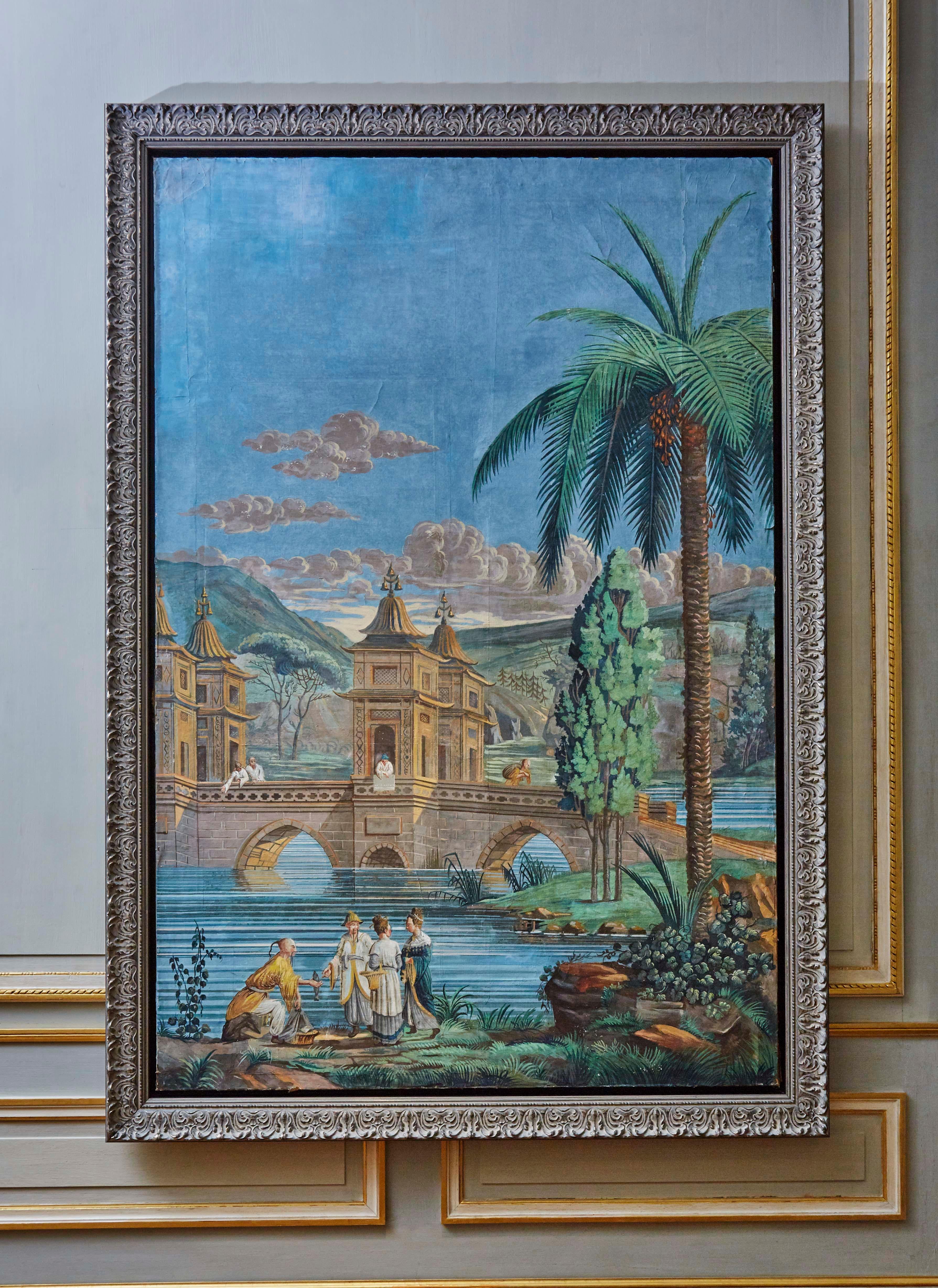 Chinoiserie-Gemälde im Vintage-Stil (Französisch) im Angebot