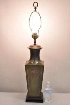 Vintage Chinoiserie Patinated Brass Square Jardiniere Table Lamp Wildwood