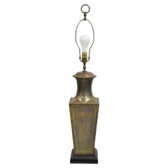 Quadratische Chinoiserie- Jardiniere-Tischlampe aus patiniertem Messing, Wildholz, Vintage