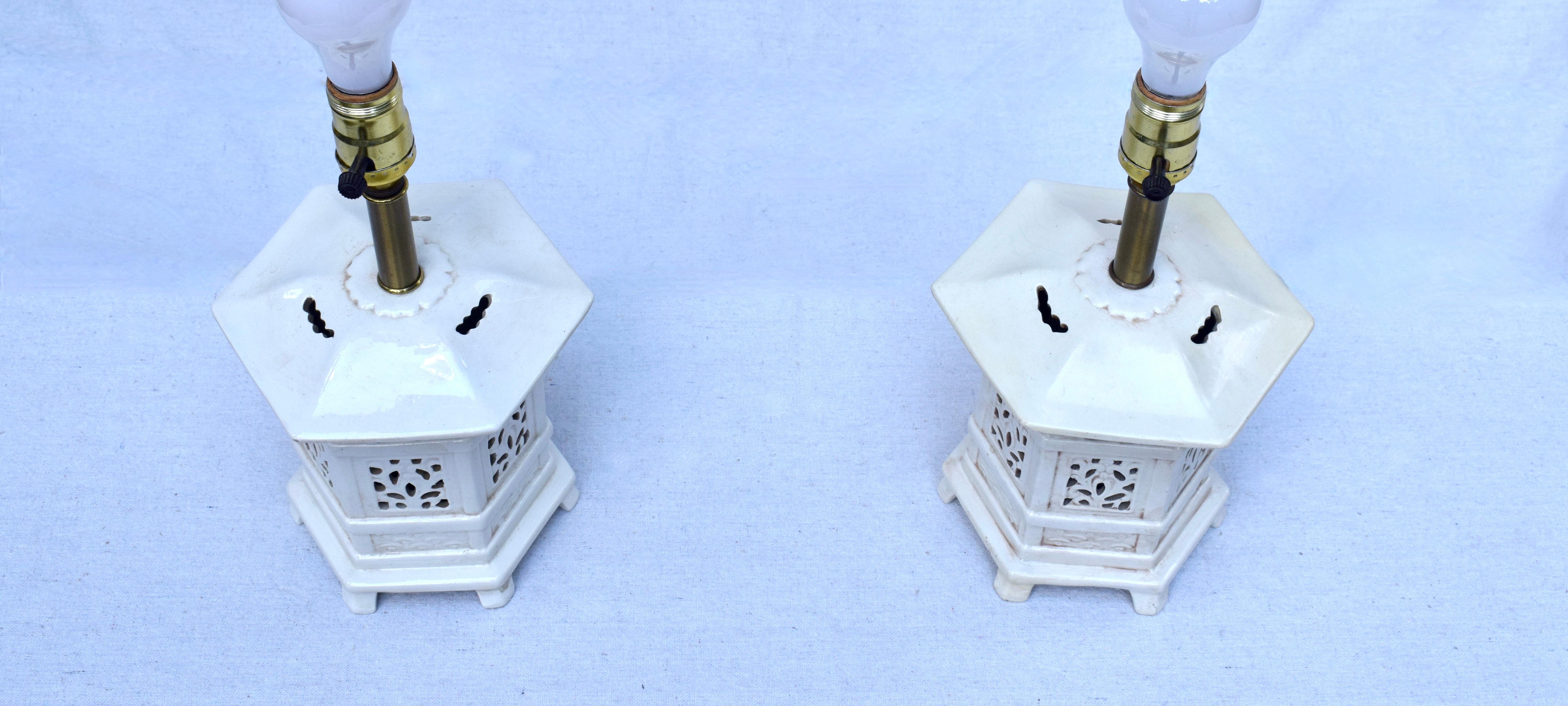Italian Vintage Chinoiserie Pierced Pagoda Table Lamps, Pair