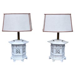 Vintage Chinoiserie Pierced Pagoda Table Lamps, Pair