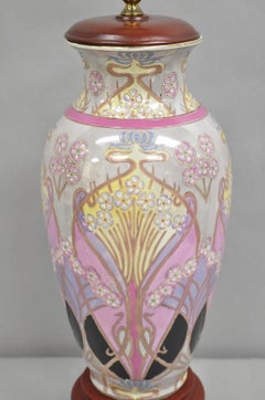 Vintage Chinoiserie Pink Glazed Porcelain Chinese Art Nouveau Table Lamp