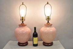 Vintage Chinoiserie Pink Porcelain Chinese Ginger Jar Table Lamps - a Pair