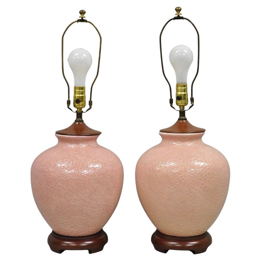 Paire de lampes de table à pot de gingembre en porcelaine rose de Chine - Vintage By By