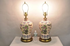 Vintage Chinoiserie Pink Porcelain Ginger Jar Jardinière Vase Table Lamp a Pair