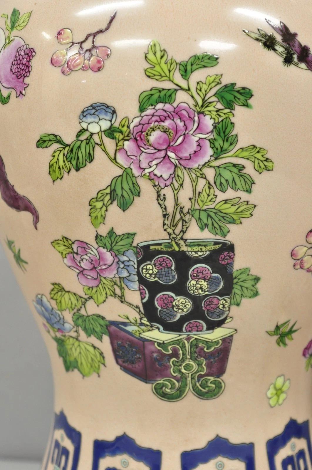 XX secolo Lampada da tavolo in porcellana rosa Chinoiserie d'epoca con vaso Jardinière e lampada da tavolo a coppia in vendita