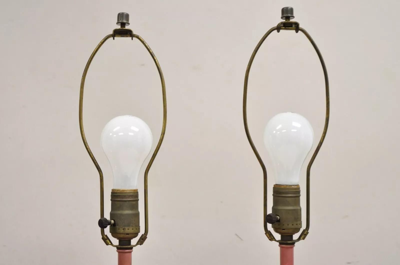 Vintage Chinoiserie Pink Porcelain Japanese Bird Painted Table Lamps - a Pair 1