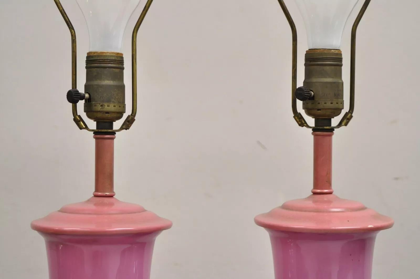 Vintage Chinoiserie Pink Porcelain Japanese Bird Painted Table Lamps - a Pair 2