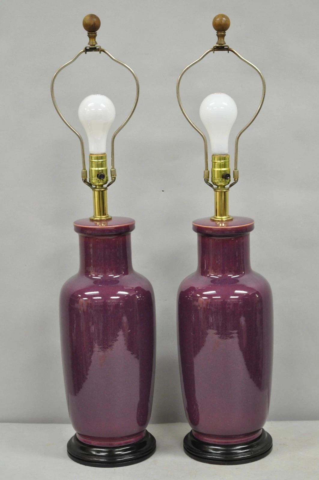 Lampade da tavolo Jardiniere in ceramica porcellanata vintage Chinoiserie Plum Purple - coppia in vendita 5